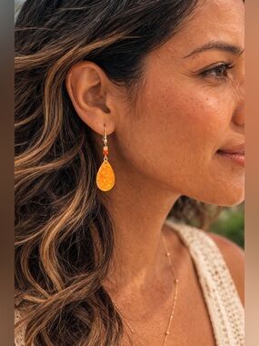 Handcrafted Golden Sunset Teardrop Earrings | Lightweight Resin | Beachy Glow